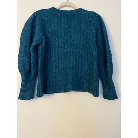 Rebecca Taylor Teal Lofty Alpaca Puff Sleeve Sweater Sz M - Picture 7 of 7